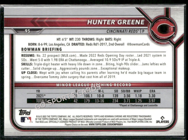2022 Bowman Chrome Hunter Greene #95 RC