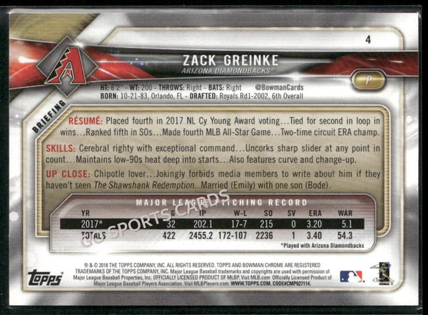 2018 Bowman Purple /250 Zack Greinke #4