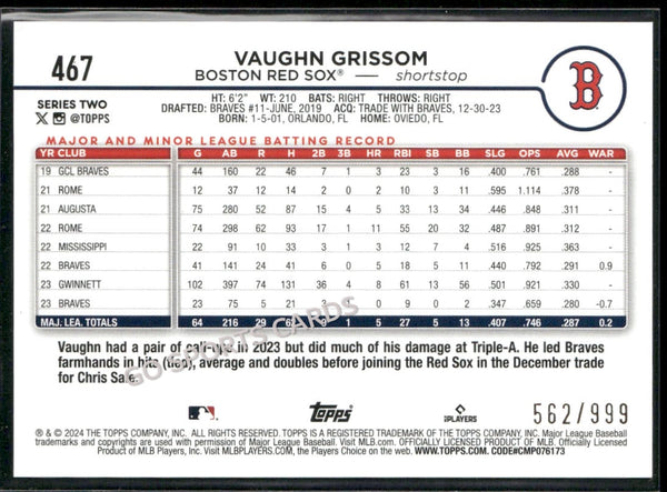 2024 Topps Series 2 Blue Foil /999 Vaughn Grissom #467
