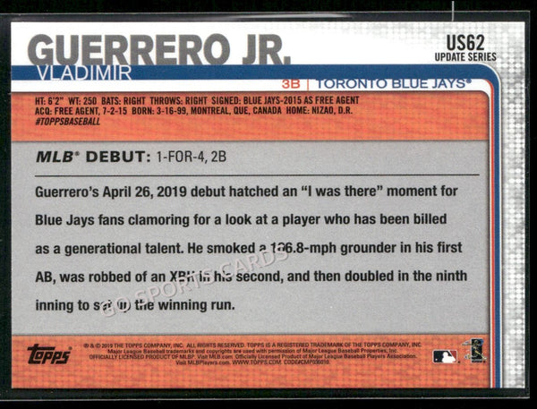 2019 Topps Update Vladimir Guerrero Jr #US62 RC
