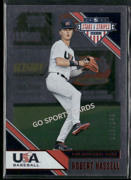 2020 Panini USA Baseball Stars & Stripes Longevity Ruby /249 Robert Hassell #84 RC