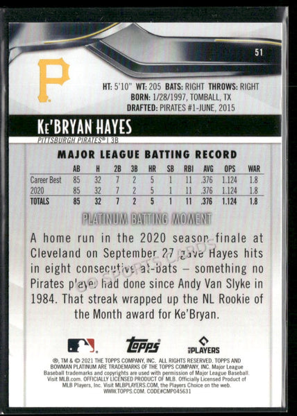 2021 Bowman Platinum Green Foilboard /299 Ke'Bryan Hayes #51 RC