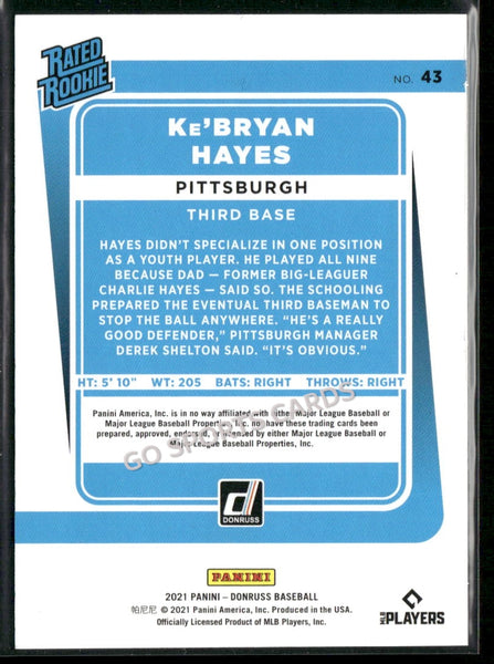 2021 Donruss Rated Rookies Red Stripe /2021 Ke'Bryan Hayes #43 RC