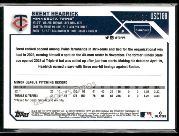 2023 Topps Chrome Update Aqua Refractor /199 Brent Headrick #USC188
