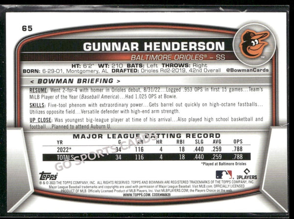 2023 Bowman Gunnar Henderson #65 RC