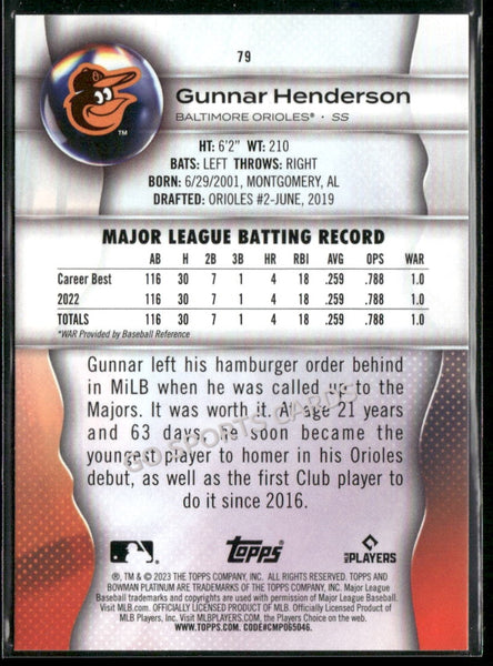 2023 Bowman Platinum Gunnar Henderson #79 RC