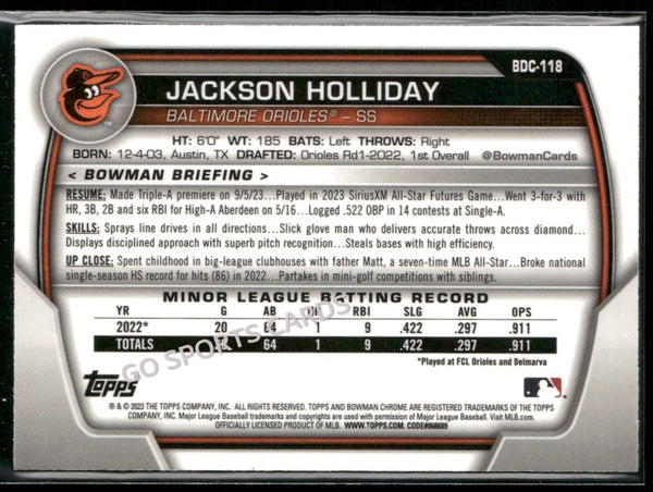 2023 Bowman Chrome Jackson Holliday #BDC-118