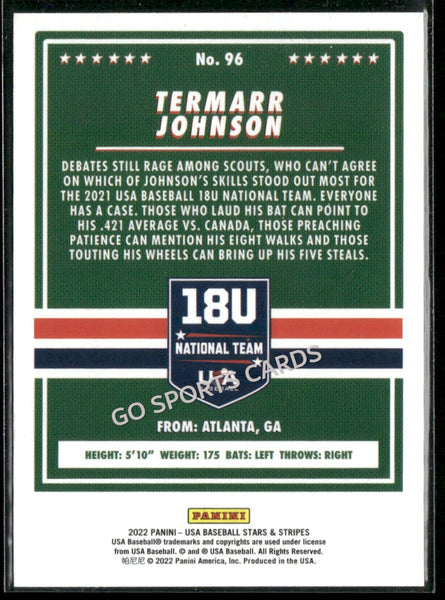 2022 USA Baseball Stars and Stripes Termarr Johnson 18U Foil #96 RC