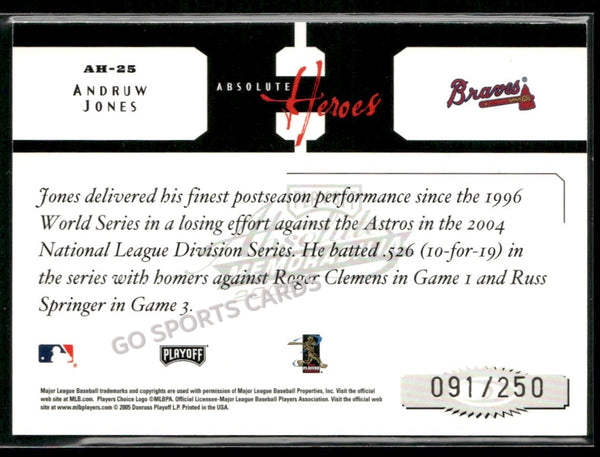 2005 Playoff Absolute Memorabilia Heroes /250 Andruw Jones #AH-25