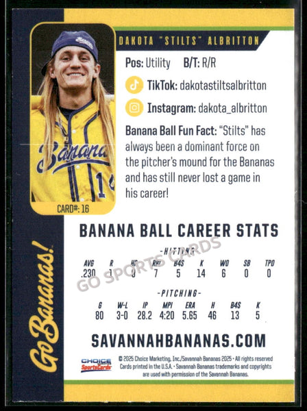 2025 Savannah Bananas Dakota Stilts Albritton