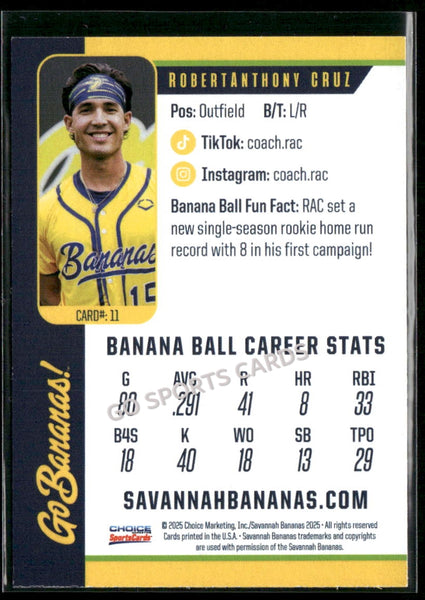 2025 Savannah Bananas Robert Anthony Cruz Coach Rac