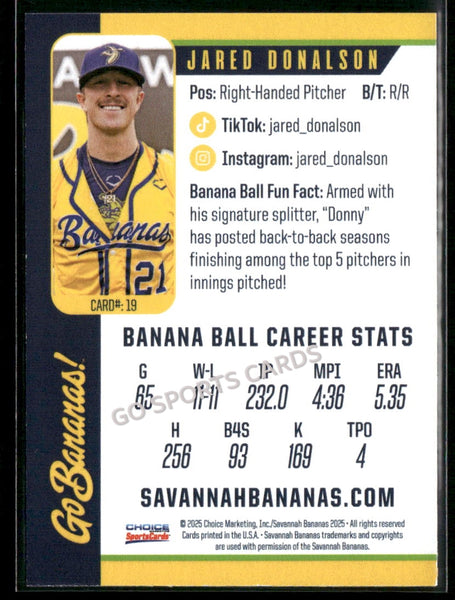 2025 Savannah Bananas Jared Donalson