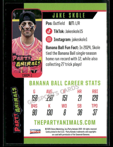 2025 Party Animals Savannah Bananas Jake Skole