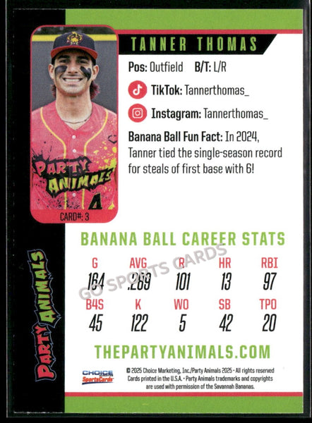 2025 Party Animals Savannah Bananas Tanner Thomas