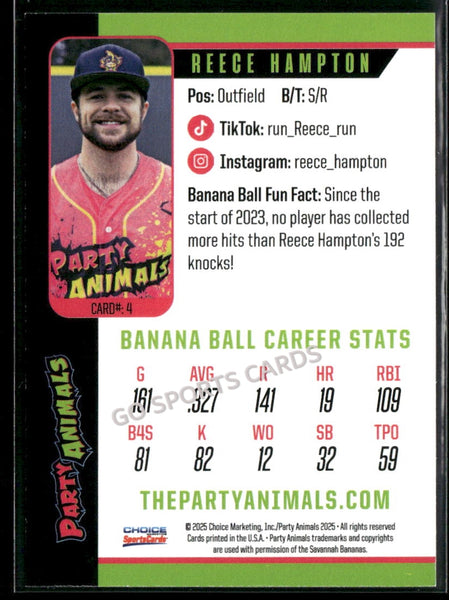 2025 Party Animals Savannah Bananas Reece Hampton