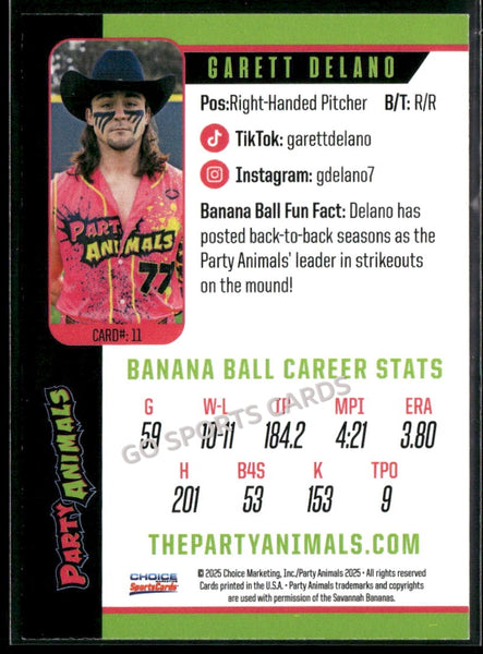 2025 Party Animals Savannah Bananas Garett Delano