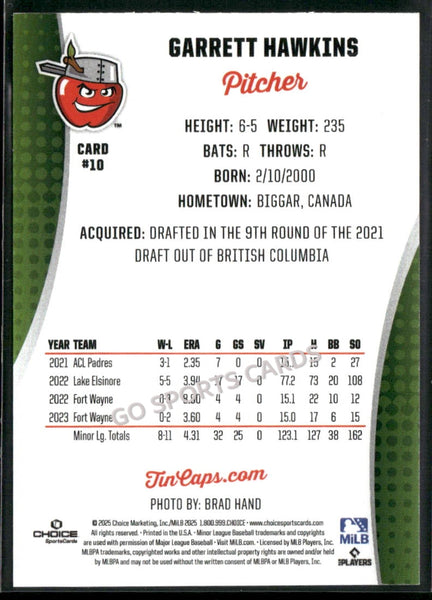 2025 Fort Wayne TinCaps Garrett Hawkins