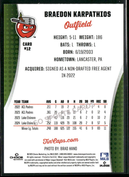 2025 Fort Wayne TinCaps Braedon Karpathios