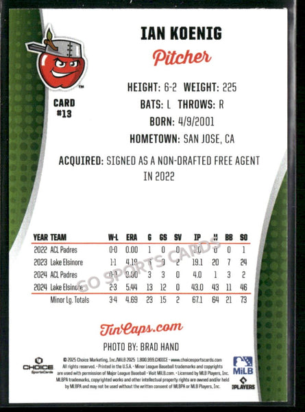2025 Fort Wayne TinCaps Ian Koenig