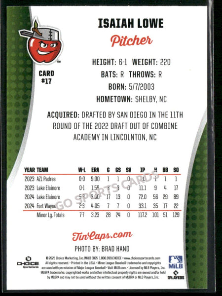 2025 Fort Wayne TinCaps Isaiah Lowe