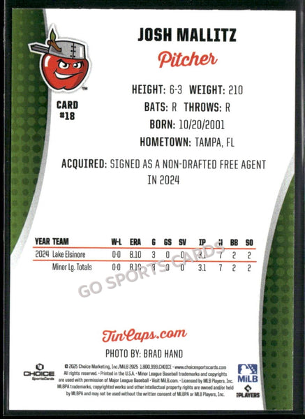 2025 Fort Wayne TinCaps Josh Mallitz