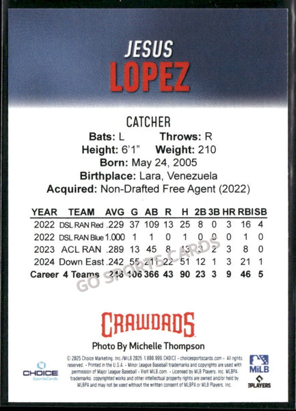 2025 Hickory Crawdads 1st Jesus Lopez