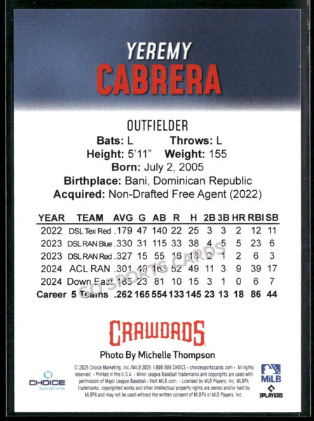 2025 Hickory Crawdads 1st Yeremy Cabrera