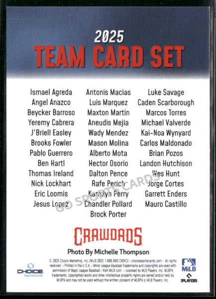 2025 Hickory Crawdads 1st Header Checklist
