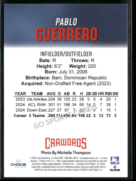 2025 Hickory Crawdads 1st Pablo Guerrero