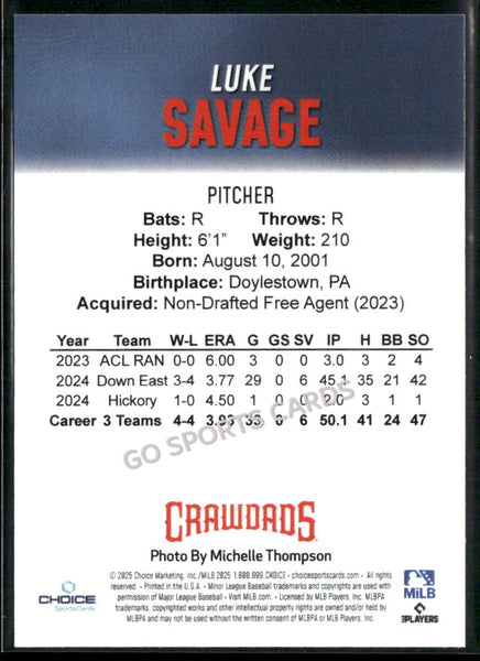 2025 Hickory Crawdads 1st Luke Savage