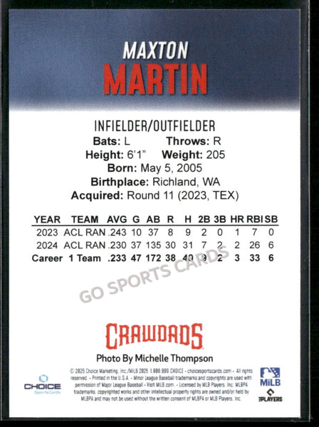 2025 Hickory Crawdads 1st Maxton Martin