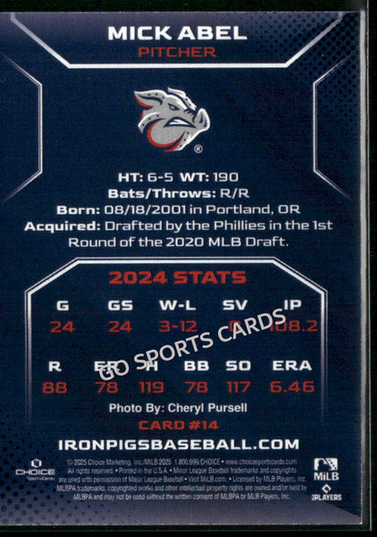 2025 Lehigh Valley IronPigs Mick Abel