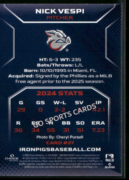 2025 Lehigh Valley IronPigs Nick Vespi