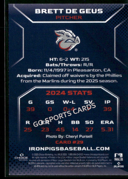 2025 Lehigh Valley IronPigs Brett De Geus