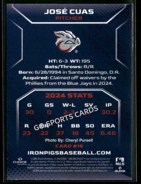 2025 Lehigh Valley IronPigs Jose Cuas