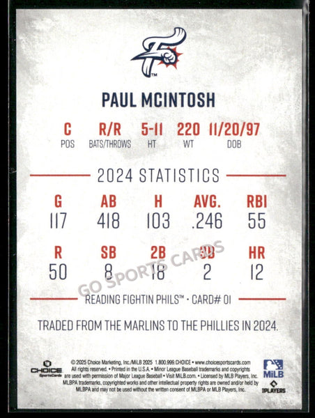 2025 Reading Fightin Phils 1st Paul McIntosh