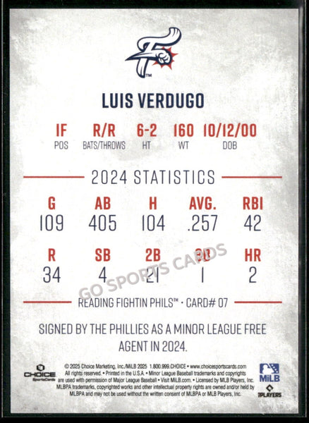 2025 Reading Fightin Phils 1st Luis Verdugo