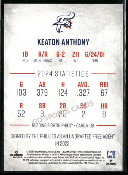 2025 Reading Fightin Phils 1st Keaton Anthony