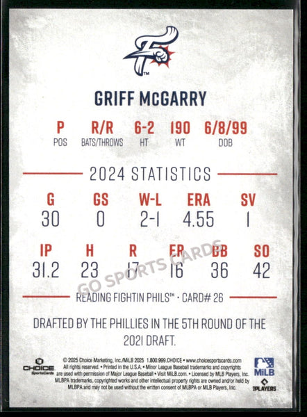 2025 Reading Fightin Phils 1st Griff McGarry