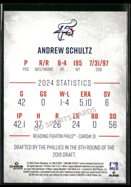 2025 Reading Fightin Phils 1st Andrew Schultz