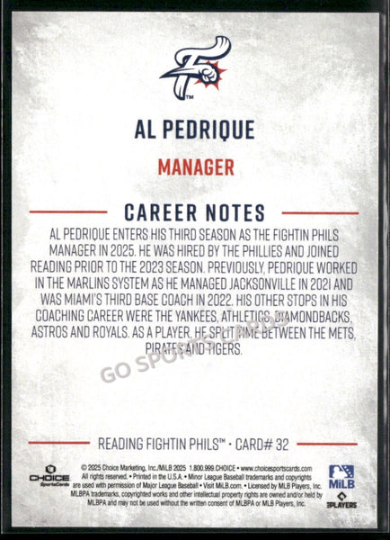 2025 Reading Fightin Phils 1st Al Pedrique