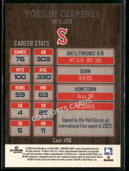 2025 Salem Red Sox Yoeilin Cespedes
