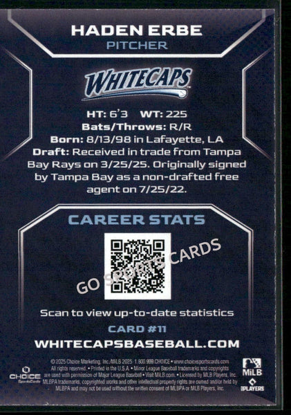 2025 West Michigan Whitecaps Haden Erbe