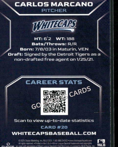 2025 West Michigan Whitecaps Carlos Marcano