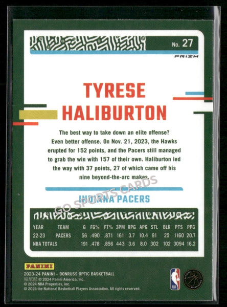 2023-24 Donruss Optic Hyper Pink Prizm Tyrese Haliburton #27