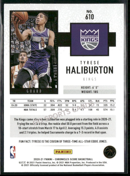2020-21 Panini Chronicles Score Tyrese Haliburton #610 RC