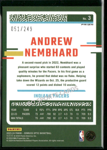 2023-24 Panini Donruss Optic Aqua Blue /249 Andrew Nembhard #3