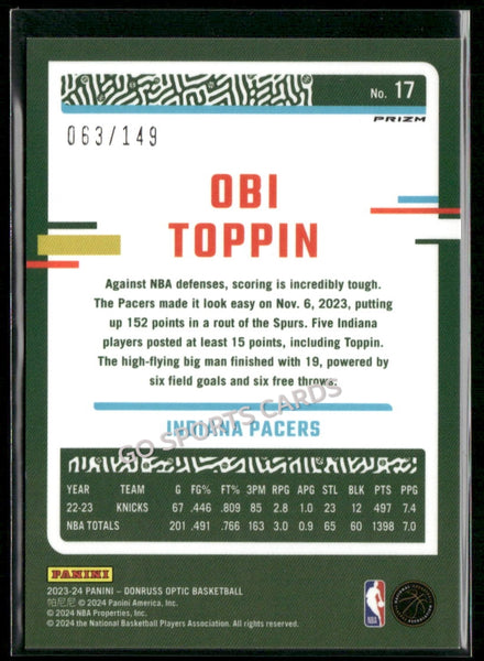 2023-24 Panini Donruss Optic Lime Green /149 Obi Toppin #17