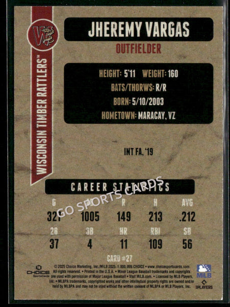 2025 Wisconsin Timber Rattlers Jheremy Vargas