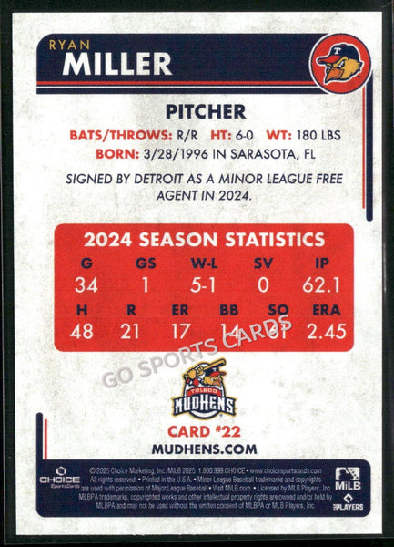 2025 Toledo Mud Hens Ryan Miller